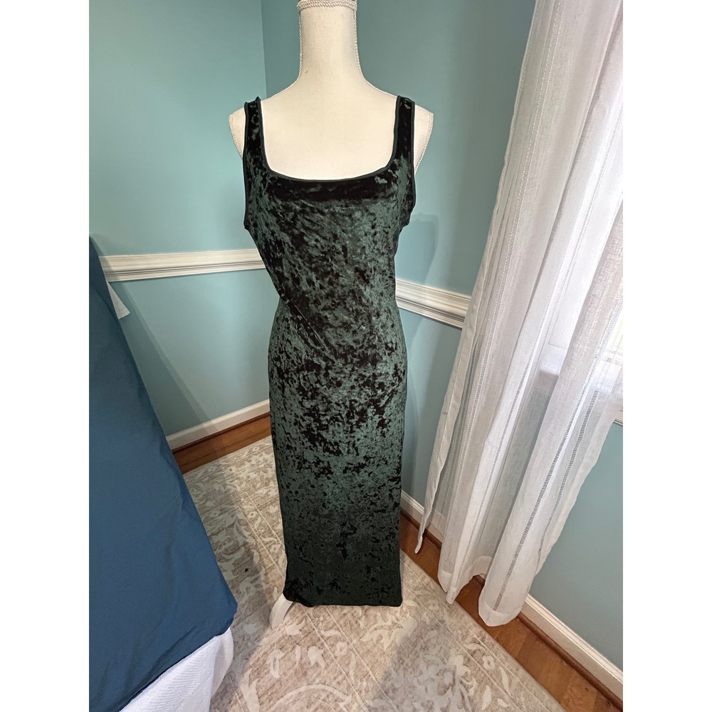 Vintage Victorias Secret Forest Green Crushed Velvet Sexy V Back lounge Dress M